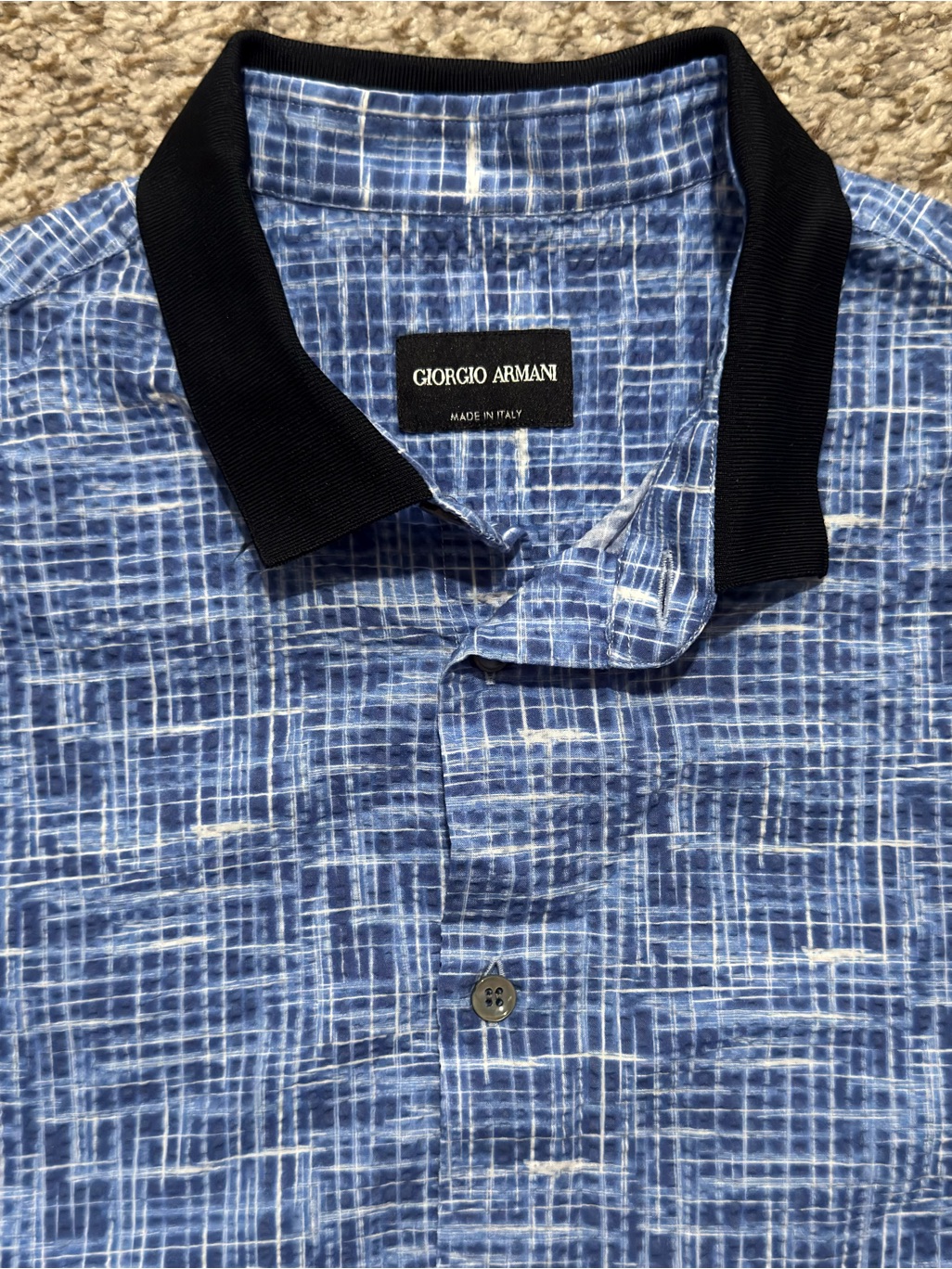 Giorgio Armani Blue Textured Long Sleeve Shirt Size 40 15.75 Made In Italy
